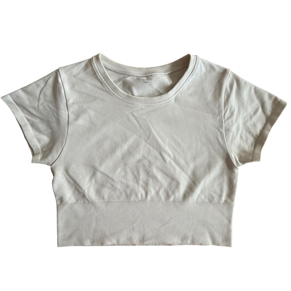 OFFLINE by Aerie Womens Seamless Short Sleeve Crop Top Light Off-White Small